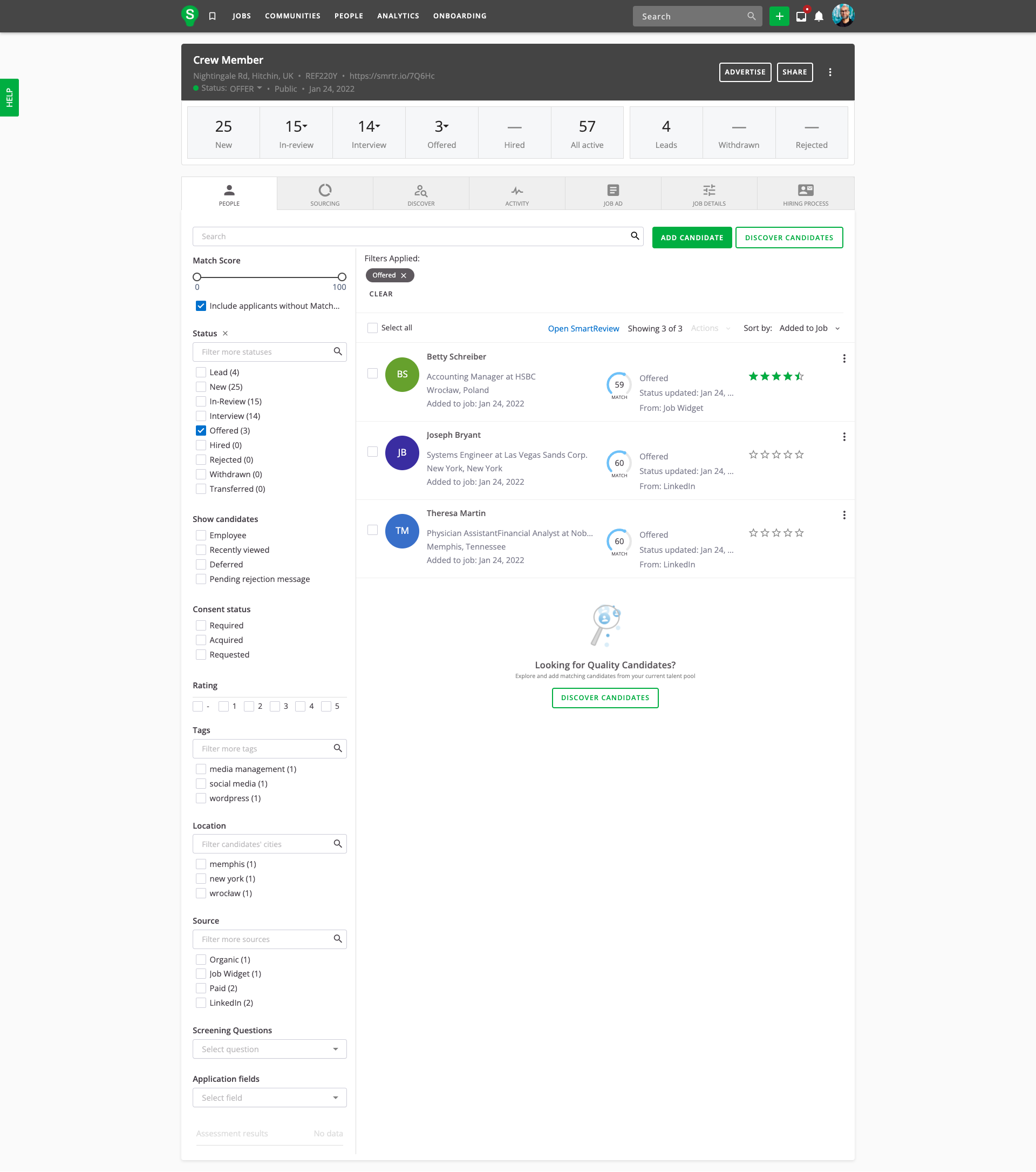 Applicant list screenshot